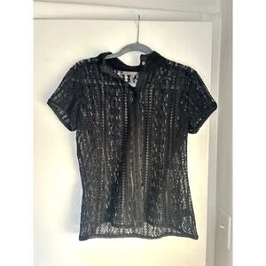 Liz CLaiborne Black Lace Button-Up Top